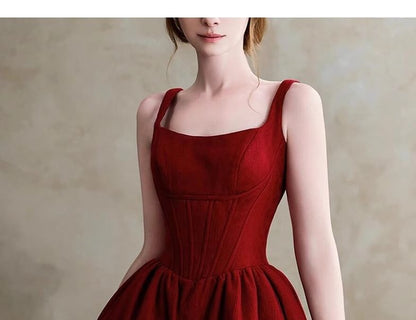 Sleeveless Square Neck Plain Panel Mesh A-Line Evening Gown