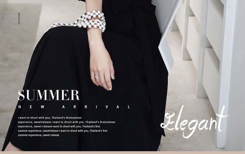 Elbow Sleeve Notch Neck Dotted Panel Mesh Maxi A-Line Cocktail Dress