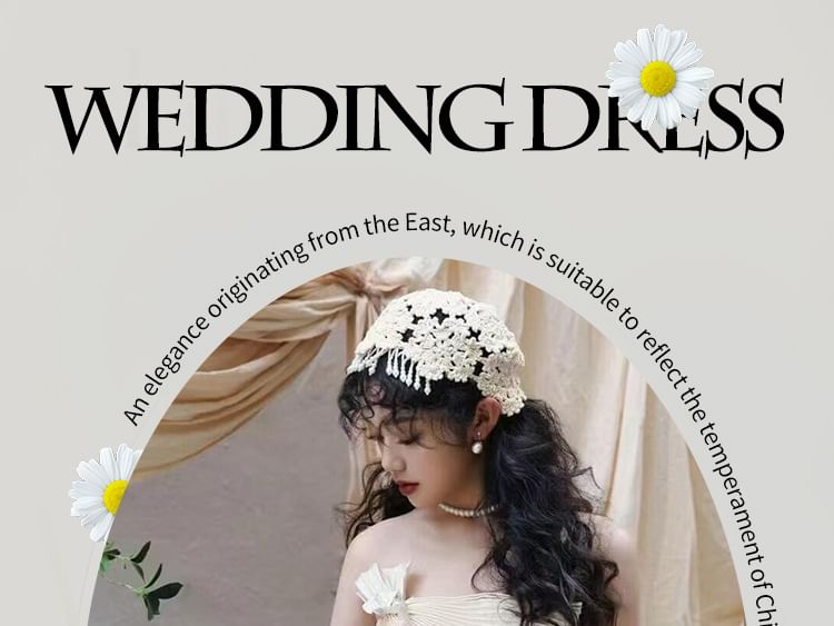 Plain Pleated Panel Mesh A-Line Tube Wedding Gown