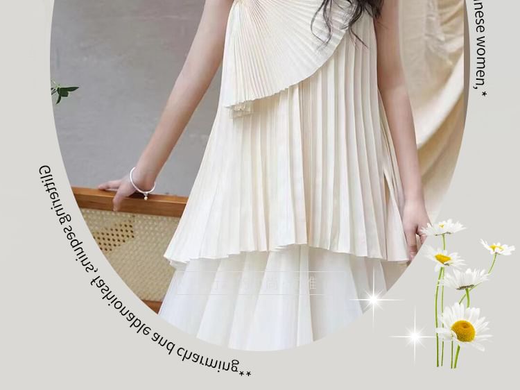 Plain Pleated Panel Mesh A-Line Tube Wedding Gown