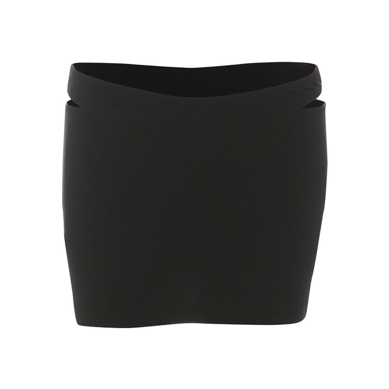 Long Sleeve Faux Fur Trim Crop Light Cardigan / Low Waist Mini Pencil Skirt