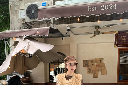 Faux Fur Vest / Long-Sleeve Top / High Rise Maxi A-Line Skirt