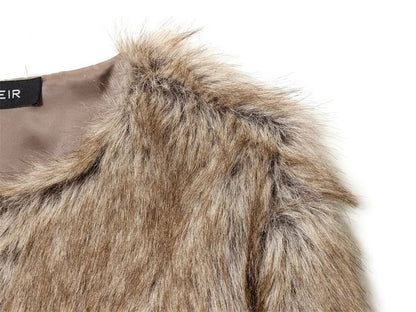 Round Neck Faux Fur Hook And Eye Jacket