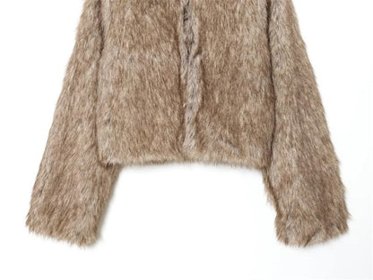 Round Neck Faux Fur Hook And Eye Jacket
