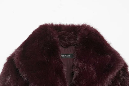 Collared Plain Faux Fur Buckle Jacket