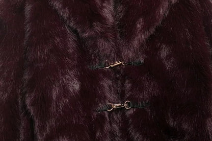 Collared Plain Faux Fur Buckle Jacket