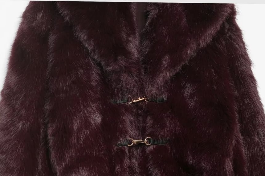 Collared Plain Faux Fur Buckle Jacket