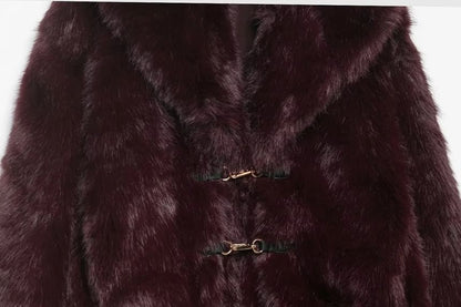 Collared Plain Faux Fur Buckle Jacket