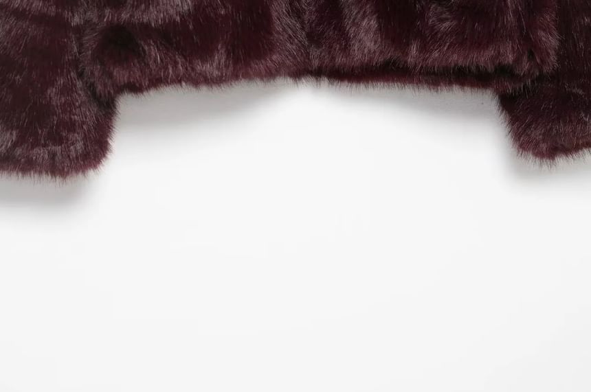 Collared Plain Faux Fur Buckle Jacket