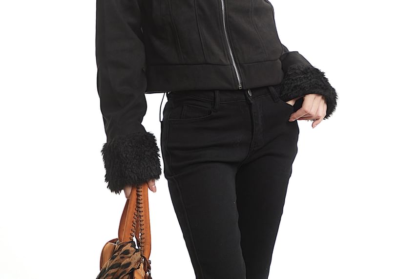 Furry Trim Zip-Up Jacket