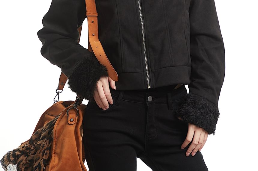Furry Trim Zip-Up Jacket