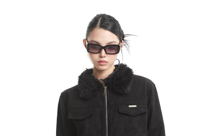 Furry Trim Zip-Up Jacket