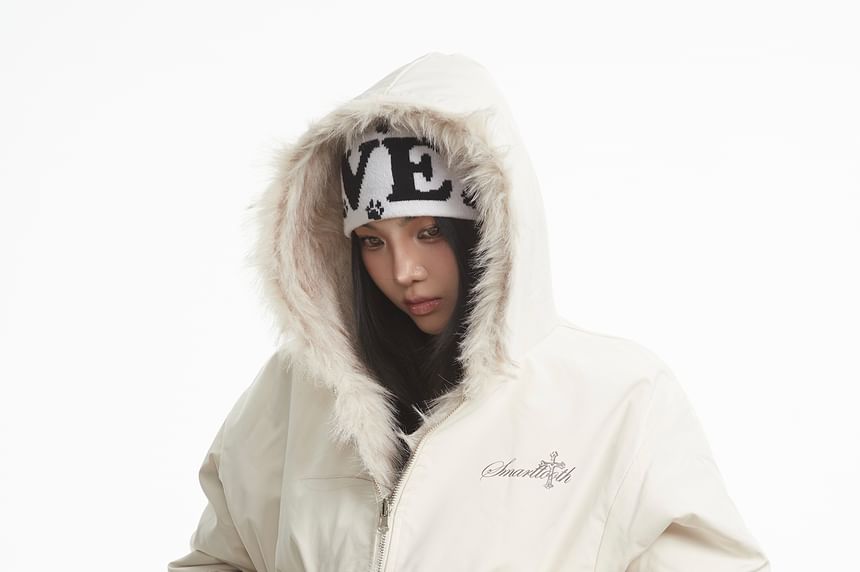 Faux Fur Hooded Zip-Up Puffer Jacket