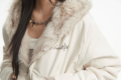 Faux Fur Hooded Zip-Up Puffer Jacket