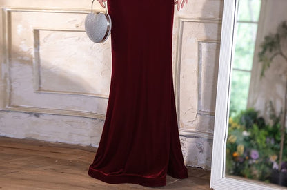 Puff-Sleeve Cold-Shoulder Two Tone Bead Sheath Evening Gown