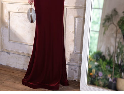 Puff-Sleeve Cold-Shoulder Two Tone Bead Sheath Evening Gown