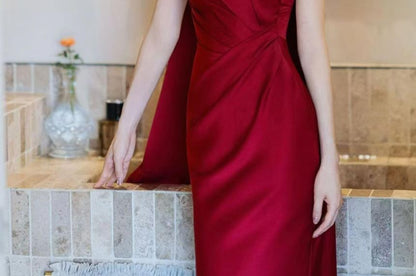Sleeveless Halter One-Shoulder Plain Sheath Evening Gown
