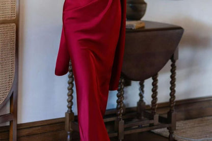 Sleeveless Halter One-Shoulder Plain Sheath Evening Gown