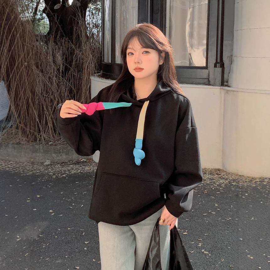 Plus Size Color Block Drawstring Hoodie