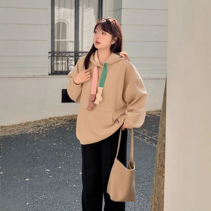 Plus Size Color Block Drawstring Hoodie