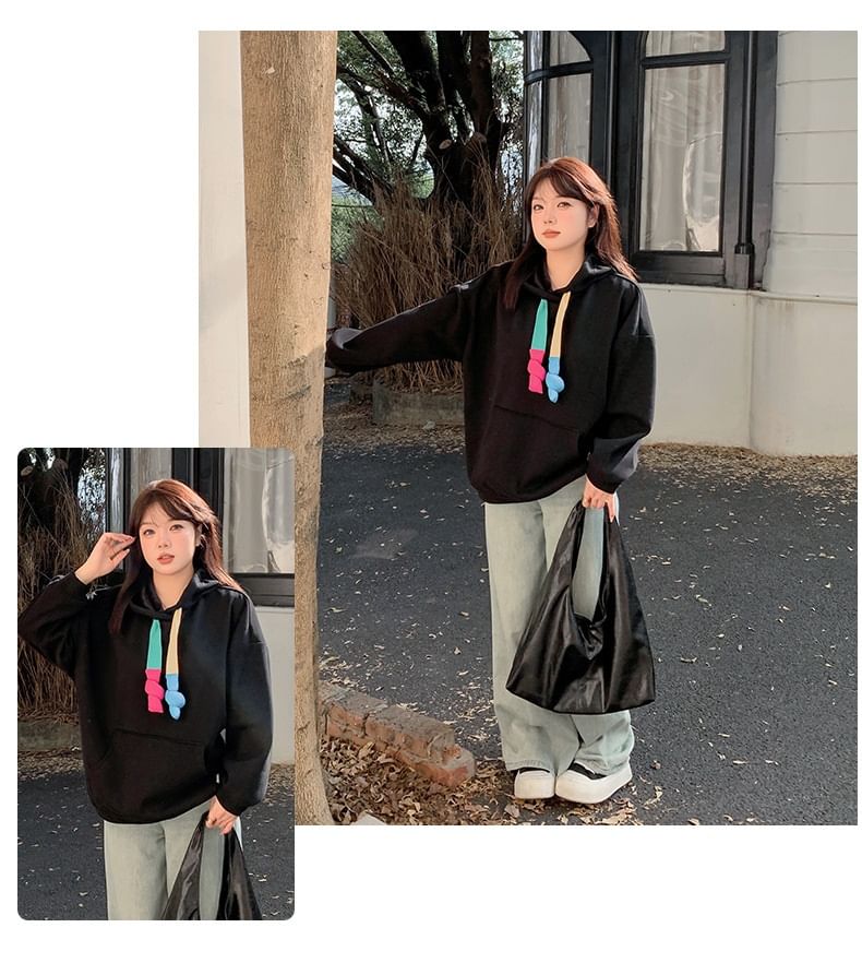 Plus Size Color Block Drawstring Hoodie