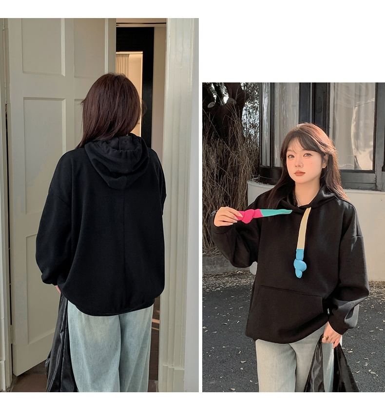 Plus Size Color Block Drawstring Hoodie