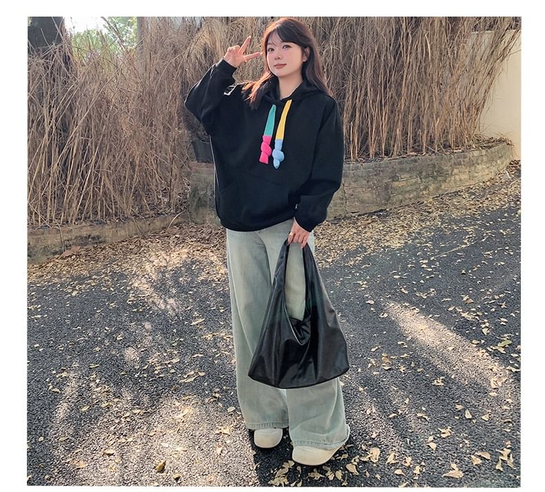 Plus Size Color Block Drawstring Hoodie