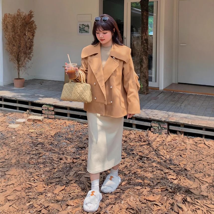 Plus Size High Rise Plain Slit Midi Straight Skirt