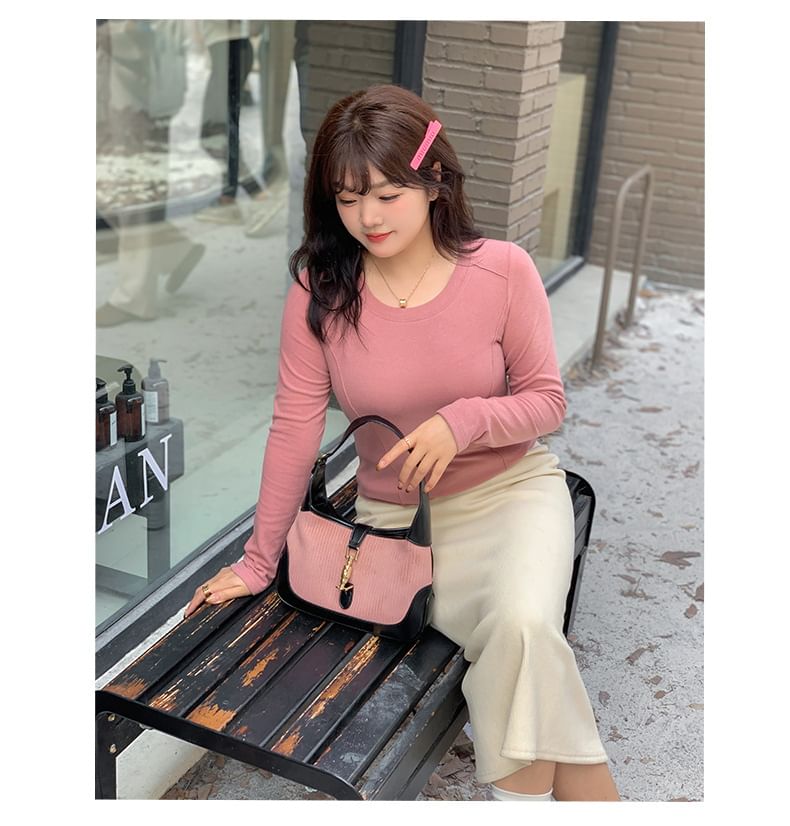 Plus Size High Rise Plain Slit Midi Straight Skirt