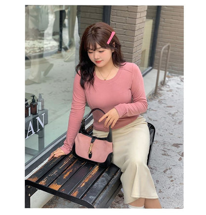 Plus Size High Rise Plain Slit Midi Straight Skirt