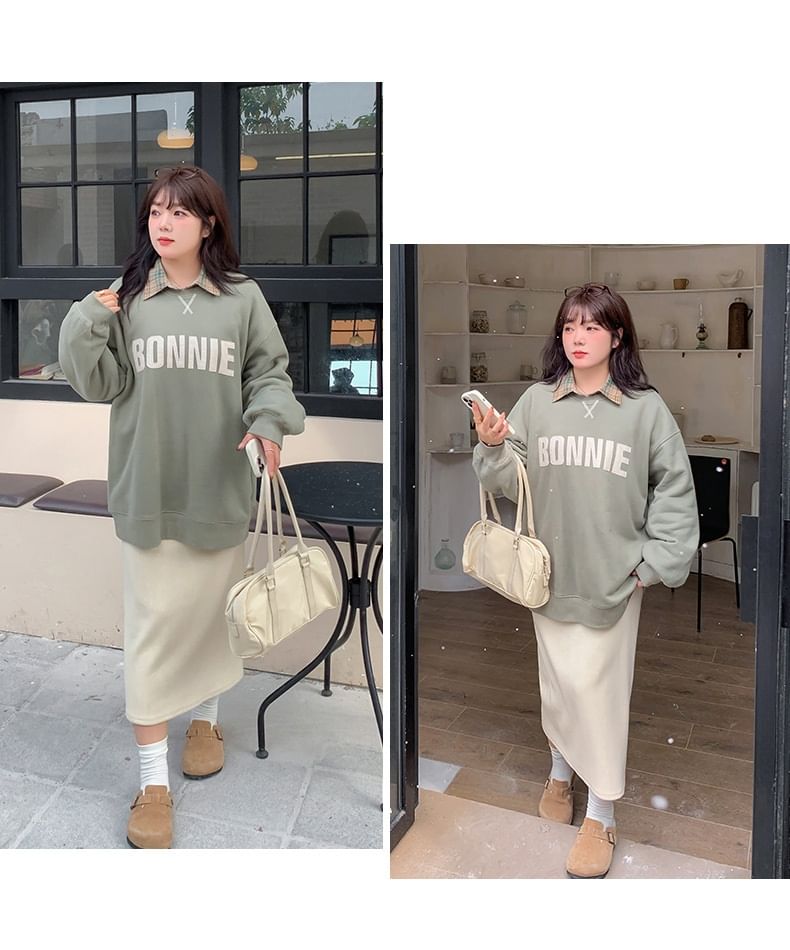 Plus Size High Rise Plain Slit Midi Straight Skirt