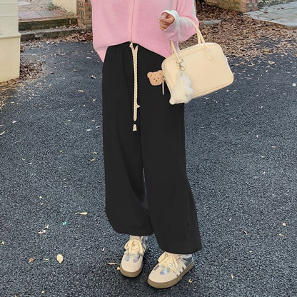 Plus Size Drawstring Waist Bear Accent Harem Sweatpants