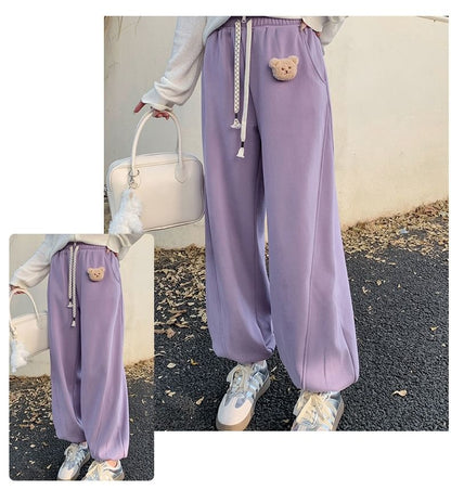 Plus Size Drawstring Waist Bear Accent Harem Sweatpants