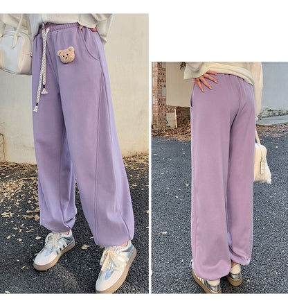 Plus Size Drawstring Waist Bear Accent Harem Sweatpants
