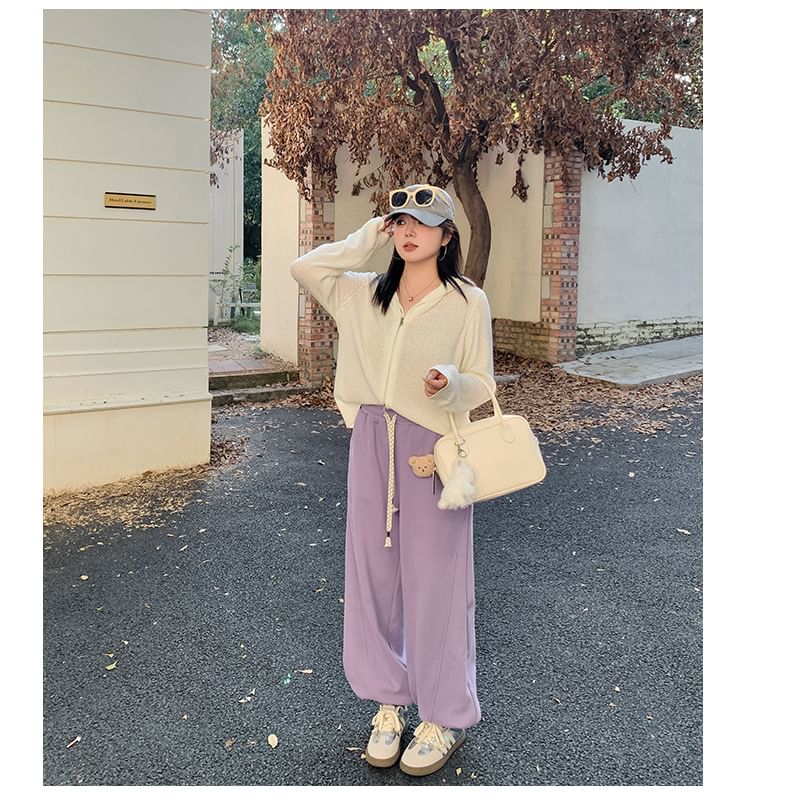 Plus Size Drawstring Waist Bear Accent Harem Sweatpants