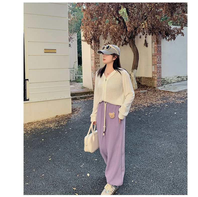 Plus Size Drawstring Waist Bear Accent Harem Sweatpants