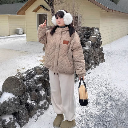 Plus Size Tie Dye Quilted Hooded Zip-Up Corduroy Jacket