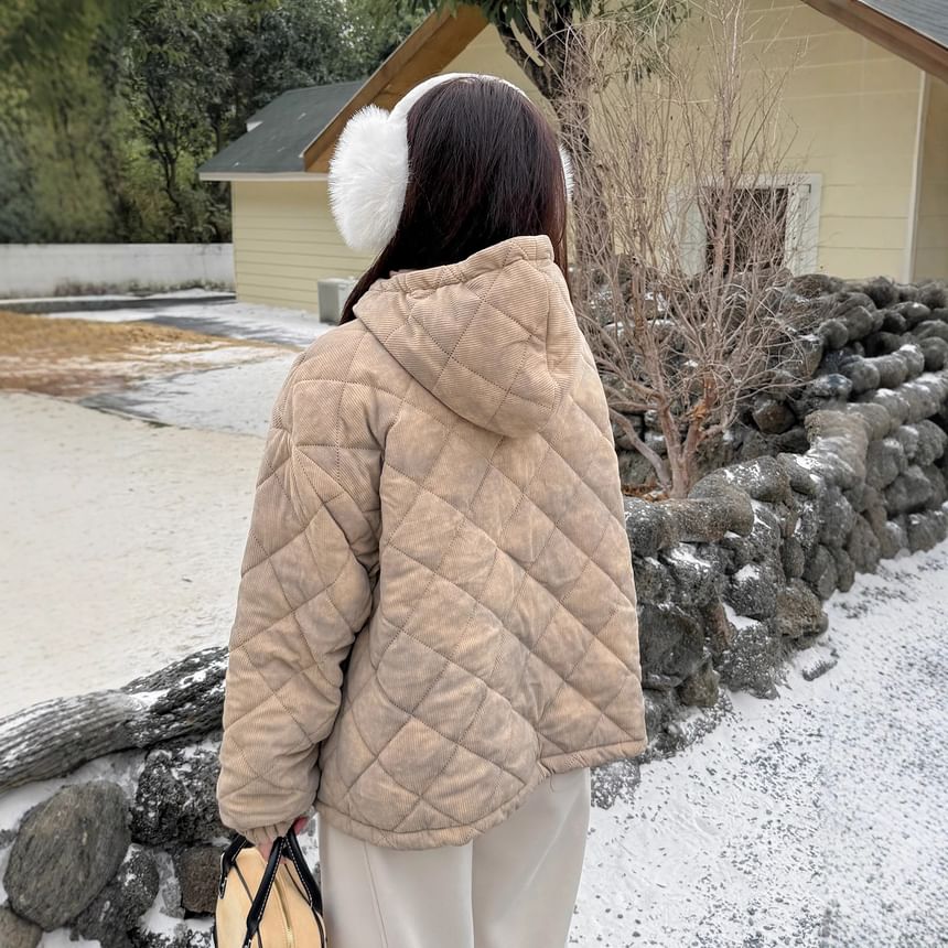 Plus Size Tie Dye Quilted Hooded Zip-Up Corduroy Jacket