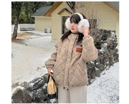 Plus Size Tie Dye Quilted Hooded Zip-Up Corduroy Jacket