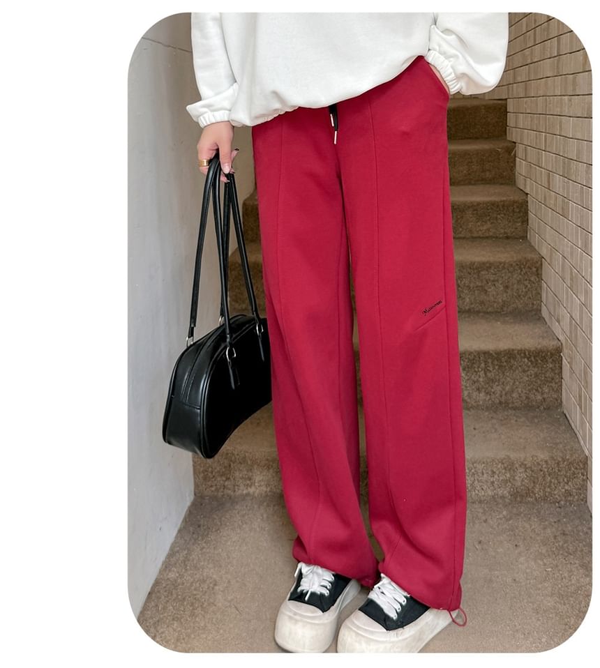 Plus Size Drawstring Waist Lettering Embroidered Loose Fit Sweatpants