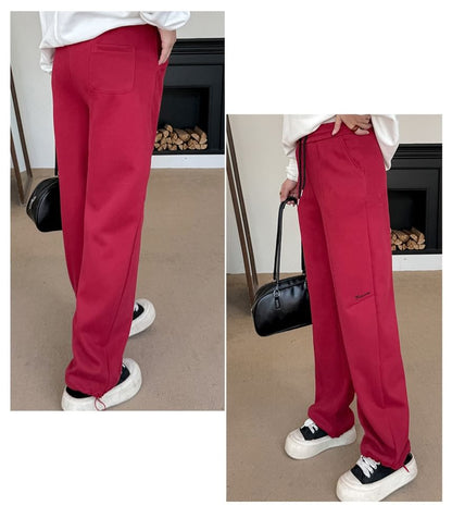 Plus Size Drawstring Waist Lettering Embroidered Loose Fit Sweatpants