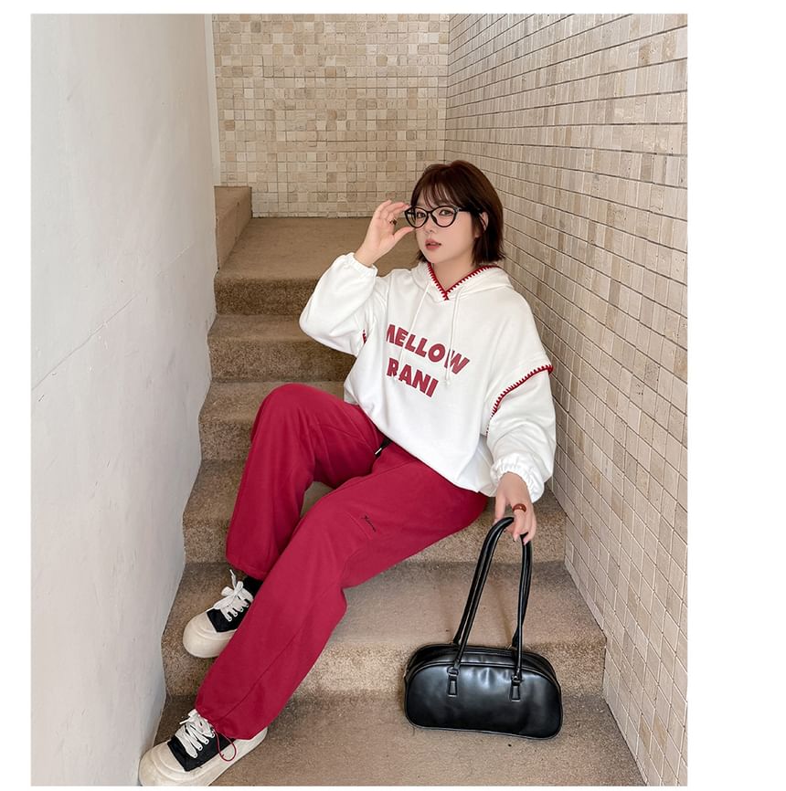 Plus Size Drawstring Waist Lettering Embroidered Loose Fit Sweatpants