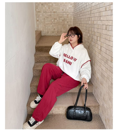 Plus Size Drawstring Waist Lettering Embroidered Loose Fit Sweatpants