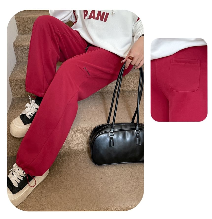 Plus Size Drawstring Waist Lettering Embroidered Loose Fit Sweatpants