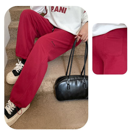 Plus Size Drawstring Waist Lettering Embroidered Loose Fit Sweatpants