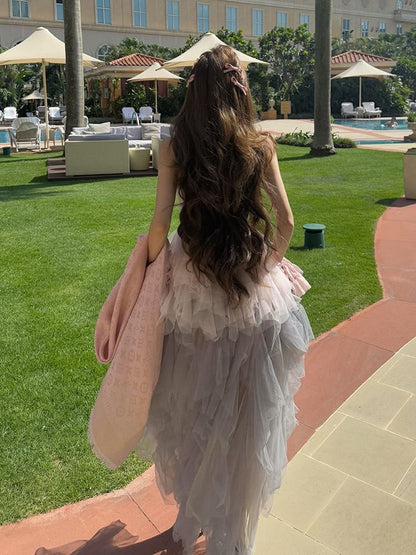 Strapless Floral Embroidered High Low A-Line Cocktail Dress