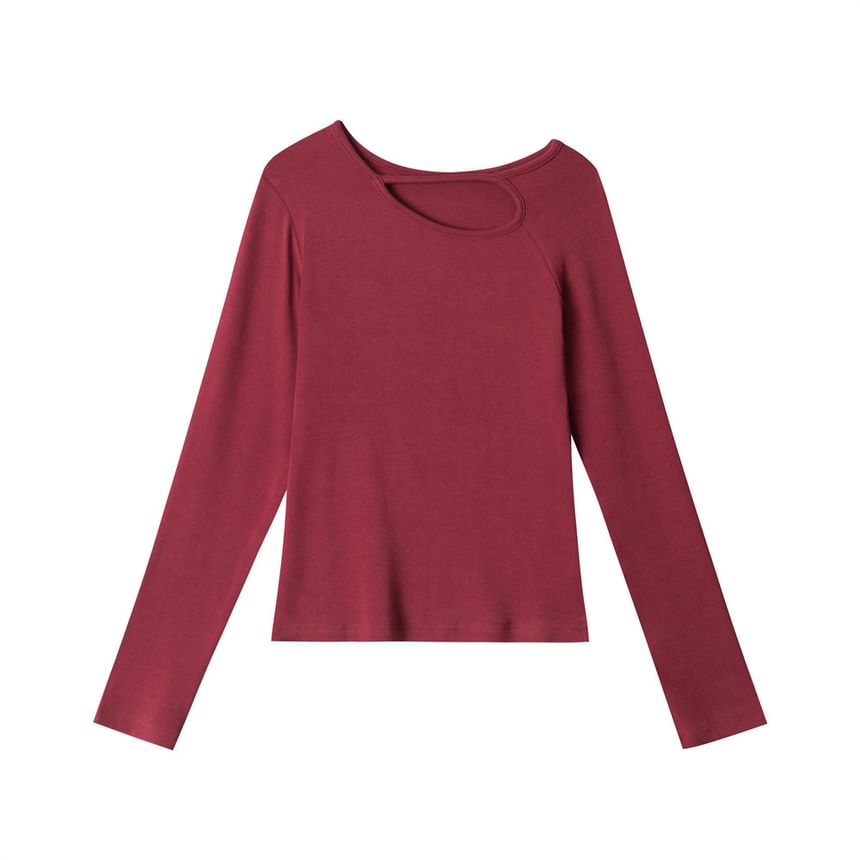 Cut-Out Detail Slim Tee with Long Sleeves