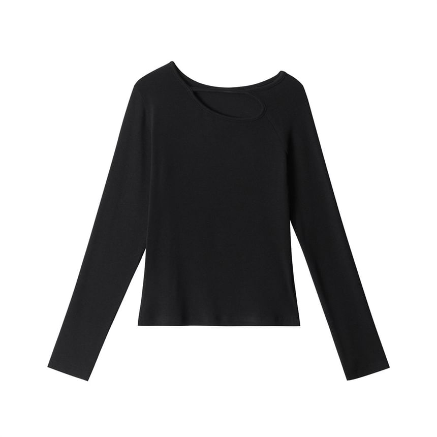 Cut-Out Detail Slim Tee with Long Sleeves