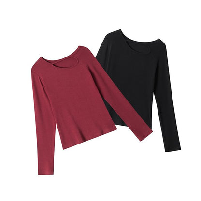 Cut-Out Detail Slim Tee with Long Sleeves