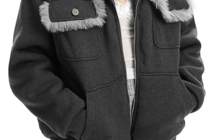 Collared Reversible Panel Faux Fur Zip Jacket